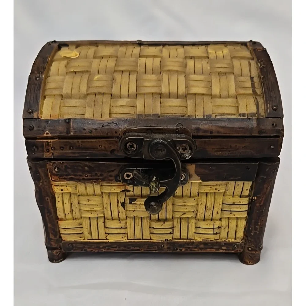 Tradewind Bay Decorative‎ Resin Wicker Look Pirate Chest Shape Trinket Latch Box